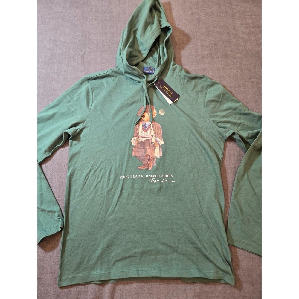 Polo Ralph Lauren Polo Bear Hooded T-Shirt Men's Small Green Long Sleeve NWT